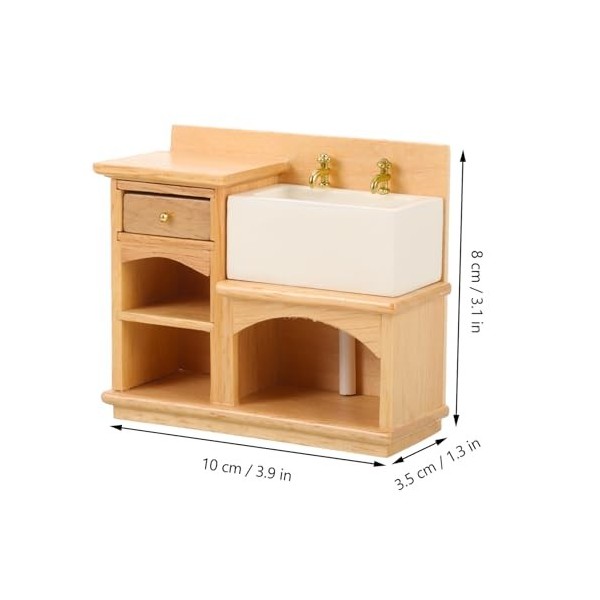 EXCEART Lavabo Miniature pour Maison De Poupée 1/12 Salle De Bain en Bois Cuisine Lavabo Armoire Mini Toilette Lavabo pour Ma