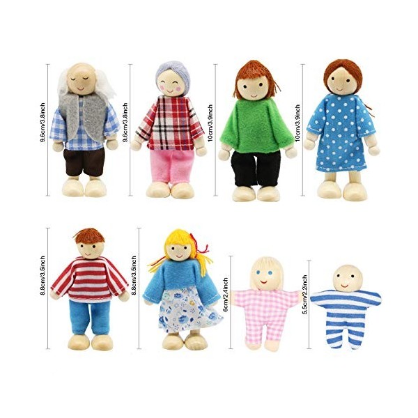 Wagoog Ensemble de Famille de poupées de Maison de poupées - en Bois 8 Mini Figurines de Personnages poupées pour Accessoires