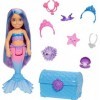 Barbie Poupée Chelsea Sirène Cheveux Bleus et Violets de Barbie Mermaid Power, avec 2 Animaux, Coffre au Trésor et Accessoi