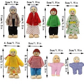 DUOHERESHUI 8 Pièces Poupées en Bois, Figurines Maison De Poupee, Famille De Poupées en Bois, Famille De Poupées en Bois Set,