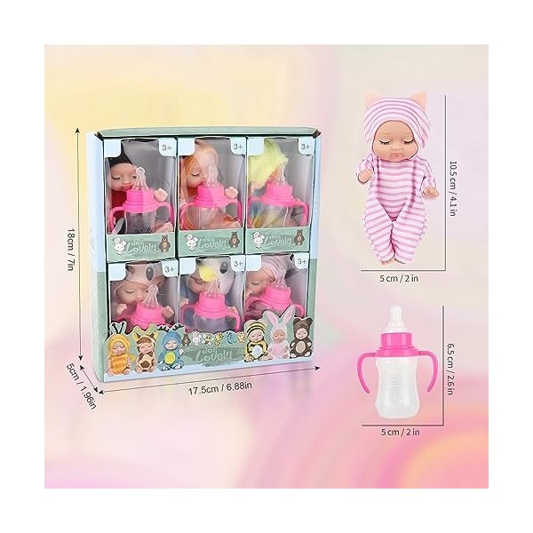 Hojalis Mini Reborn Poupee, Réaliste Mini Poupée émulée, Lavable Bebe Poupée, 6 Set Poupee Reborn Endormie avec 6 Biberon, Po