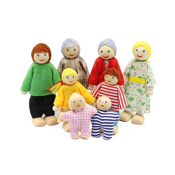 Wagoog Ensemble de poupées familiales en Bois de 8 Figurines de Petites Personnes pour Accessoires de Meubles de Maison de po