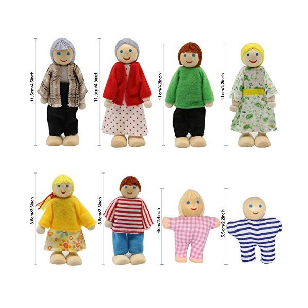 Wagoog Ensemble de poupées familiales en Bois de 8 Figurines de Petites Personnes pour Accessoires de Meubles de Maison de po