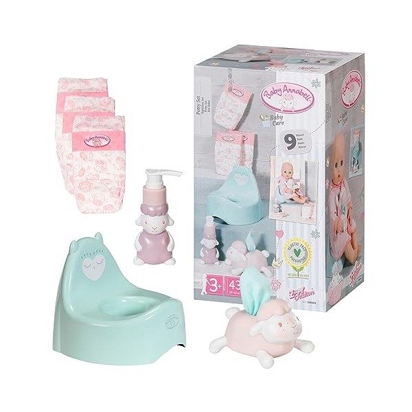 Baby Annabell 706602 Set-to Fit Dolls up to 43cm-Includes Potty, Three Nappies, Tissue Dispenser and Pretend Soap Pump-Suitab