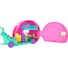 Coffret pour enchantimals : Camping Car Escargot + poupée et Accessoires - Figurine 4 cm - Set Mini poupée + 1 Carte