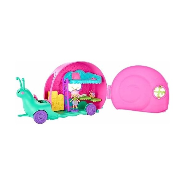 Coffret pour enchantimals : Camping Car Escargot + poupée et Accessoires - Figurine 4 cm - Set Mini poupée + 1 Carte