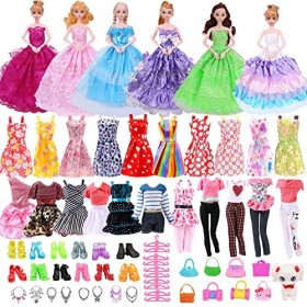 Vêtements Poupée 44PCS Vêtement Accessoires Compatible avec Barbie 10 Chaussures 5 Robe 5 Vêtements 5 Robes à Bretelles 3 Vêt