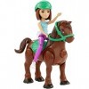 Mini poupée Barbie FHV62 on The Go Brunette et Mini Poney Brun avec Selle Verte