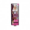 Coffret pour Barbie Poupee Mannequin Fashionistas Blonde avec Robe Rose zebré et t-Shirt + 1 Carte Offerte