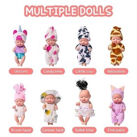 DAJASD Mini Poupées Reborn Baby, 8 Pièces Lavables Mini Nouveau-né Reborn Baby PVC Materia Poupées de Renaissance Endormies a