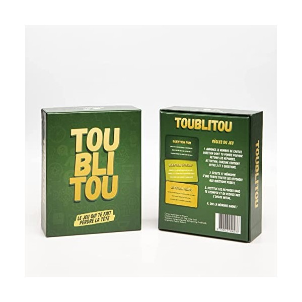 TOUBLITOU- Jeu de Cartes Amis/Famille/collègues - 200 Cartes pour Tester sa mémoire immédiate - Cartes fabriquées en France