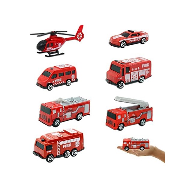 LAPONO 7 Pcs VéHicule De Pompiers Set Mini Sauvetage Camion Camion De Pompier Jouet Voiture Voiture De Pompier pour Enfant Vo