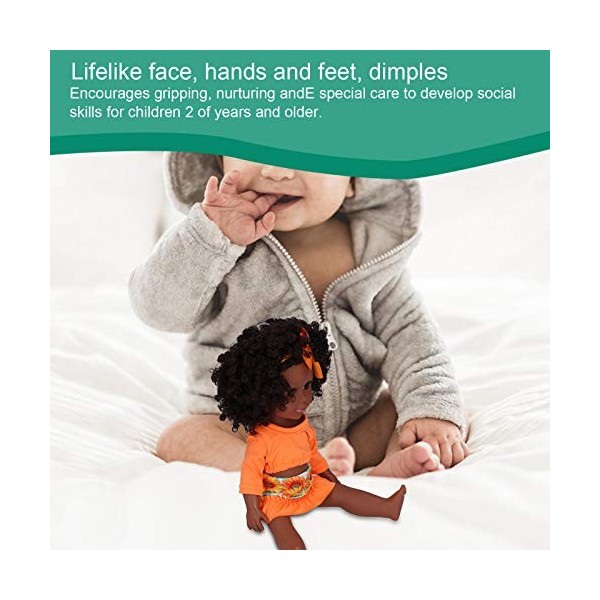 HOHXFYP Poupées de Bébé Reborn Réalistes Avec Bandeau Lavable en Machine, Adorable Poupée de Bébé Fille Noire Africaine de 13