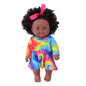 Zerodis 30 cm Reborn bébé poupée avec Cheveux bouclés Fille Noire Africaine poupée réaliste bébés Jouet pour Enfants Enfants 