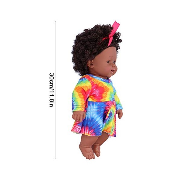 Zerodis 30 cm Reborn bébé poupée avec Cheveux bouclés Fille Noire Africaine poupée réaliste bébés Jouet pour Enfants Enfants 