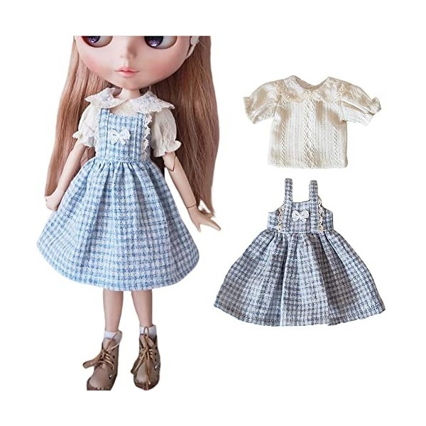 XiDonDon BJD poupée vêtements Mignon Robe dété Chemise pour Blyth, Ob24, Licca, Azone BJD poupée Accessoires vêtements Red 