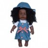 Uteruik Poupée noire de 30,5 cm avec robe en jean et chapeau pour enfants, cadeau danniversaire