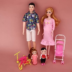 Srliya Ensemble de Poupées Familiales Comprenant Papa, Maman Enceinte avec bébé dans Le Ventre, Fille, Fils, Jouets de Poupée