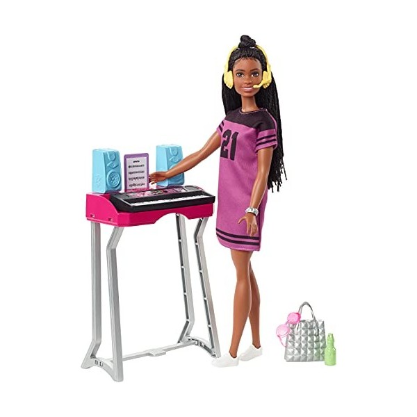Barbie Big City Big Dreams coffret Studio d’Enregistrement New-Yorkais avec poupée Brooklyn, synthétiseur et accessoires, jou