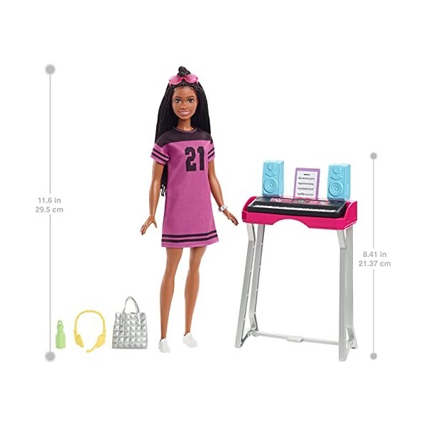Barbie Big City Big Dreams coffret Studio d’Enregistrement New-Yorkais avec poupée Brooklyn, synthétiseur et accessoires, jou