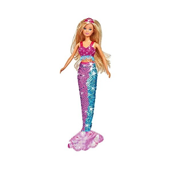 Simba 105733330 Steffi Love Swap Mermaid, Poupée pour Enfants à partir de 3 Ans, Sirène pailletée Multicolore