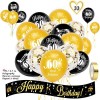 HOWAF Anniversaire Ballon Noir et Or Kit Happy Birthday bannière Guirlande, Ballons Confettis, 60 Ans Anniversaire Latex Ball