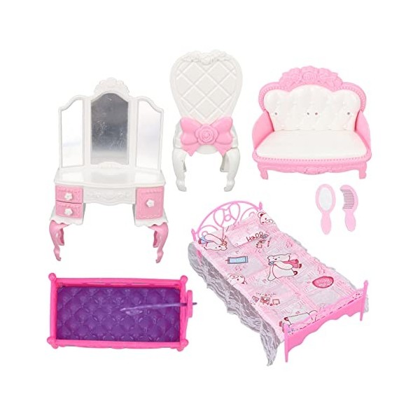 Syrisora ​​Maison de Poupée Chambre Ensemble Lit Coiffeuse canapé Tabouret Maison de Poupée Chambre Meubles Accessoires Ensem