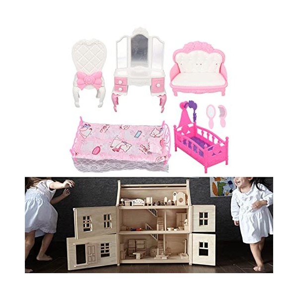 Syrisora ​​Maison de Poupée Chambre Ensemble Lit Coiffeuse canapé Tabouret Maison de Poupée Chambre Meubles Accessoires Ensem