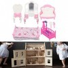 Syrisora ​​Maison de Poupée Chambre Ensemble Lit Coiffeuse canapé Tabouret Maison de Poupée Chambre Meubles Accessoires Ensem