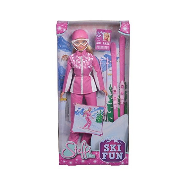 Smoby - Steffi Love Ski - Poupée Mannequin 29 cm - Paire de Skis + Casque et Lunettes - 105733462 Rose