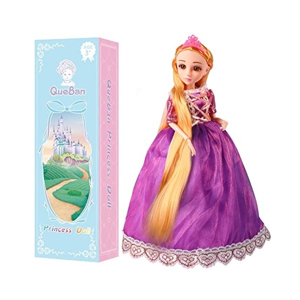 QUEBAN Poupée et accessoires Raiponce Princess 30 cm Poupée tendance avec jupe et support, jouet pour enfants de plus de 3 an