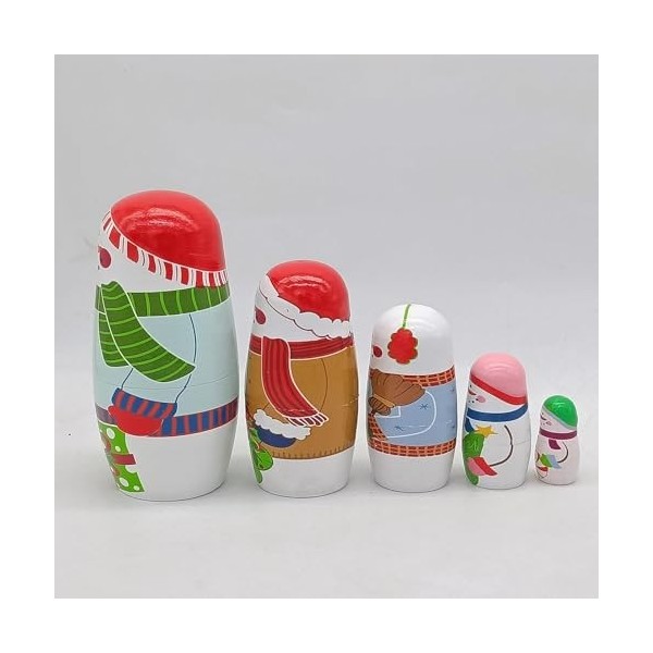 F Fityle 5X Vacances Santa Bonhomme de Neige poupée gigogne empilable Peint à la Main Matryoshka poupées Nidification souhait