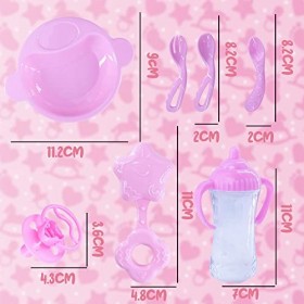 D.A.Y. Republic Accessoires dalimentation pour poupées avec biberon de lait magique, tétine, hochet, assiette, excellent acc