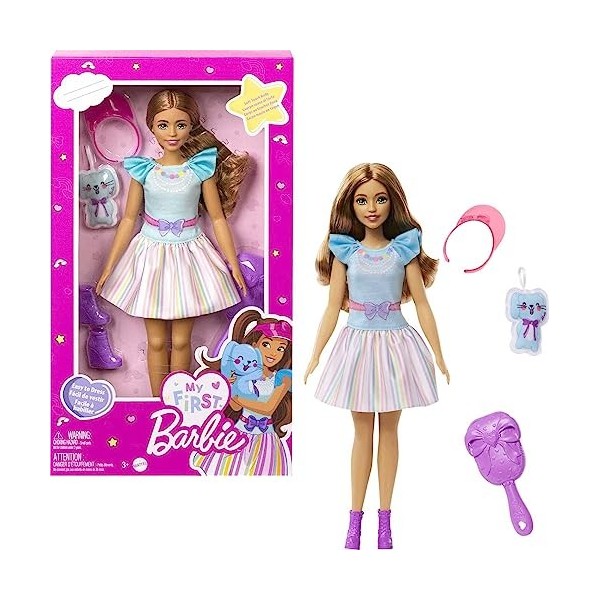 Barbie - Ma Première Barbie, Poupée Pour Tout-Petits, Ma Première Barbie Poupée Teresa, 34 Cm, Brune Avec Lapin En Peluche, A