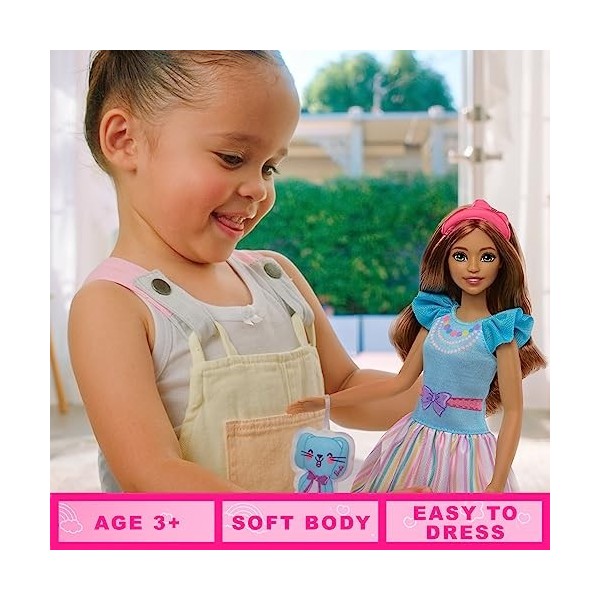 Barbie - Ma Première Barbie, Poupée Pour Tout-Petits, Ma Première Barbie Poupée Teresa, 34 Cm, Brune Avec Lapin En Peluche, A