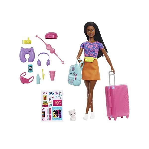 Barbie Coffret Barbie Une Vie de Citadine avec Poupée Barbie « Brooklyn » Roberts et Chaton, 10 Accessoires et 1 Feuille d’au