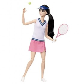 Barbie ​Métiers Poupée Articulée Joueuse De Tennis En Tenue Complète Avec Haut, Jupe, Baskets Et Visière, Avec Raquette Et Ba