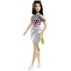 Barbie Fashionistas poupée mannequin 101 brune avec casquette grise et robe rose, fournie avec deuxième tenue, jouet pour en