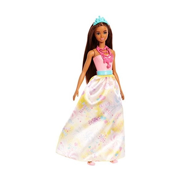 Barbie Dreamtopia poupée princesse Bonbons brune et robe multicolore, jouet pour enfant, FJC96