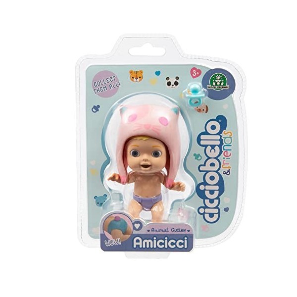 Cicciobello - Amis Animal Cuties Cat Boy, Mini Personnage avec Casquette danimal et Queue sur la Couche, pour Les Filles de 