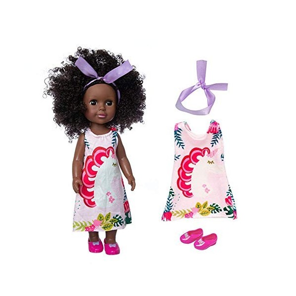 Uteruik Poupée noire de 35,6 cm avec robe longue pour enfants, cadeau danniversaire C 