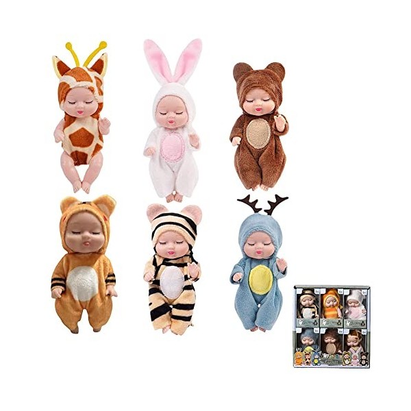 6 Pièces Poupée Bébé Réaliste, 11cm Mini Poupée Bébé Articulations Mobiles Jouet Poupée Réaliste Douce Poupée Renaissante Jou