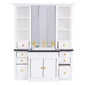 Hosuho Mini Meuble de Lavabo pour Maison de Poupée 1/12, Meubles Miniatures pour Salle de Bain et Cuisine, Décoration Blanc 