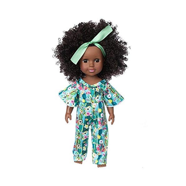 Uteruik Poupée noire de 35,6 cm, poupée africaine américaine avec combinaison, vêtements pour filles, cadeau danniversaire 