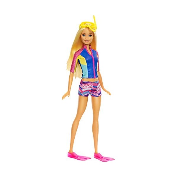 Barbie La Magie des Dauphins Poupée Blonde avec Figurine de Chien, Dauphin Sonore, et Accessoires, Jouet pour Enfant, FBD63