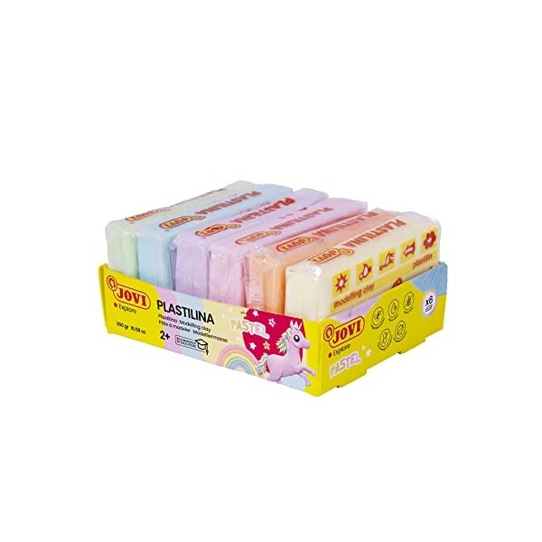 Jovi - PLASTILINA, Pâte à modeler végétale, 10 x 50 grammes, Assortiment multicolore vibrantes et grande plasticité, Sans glu