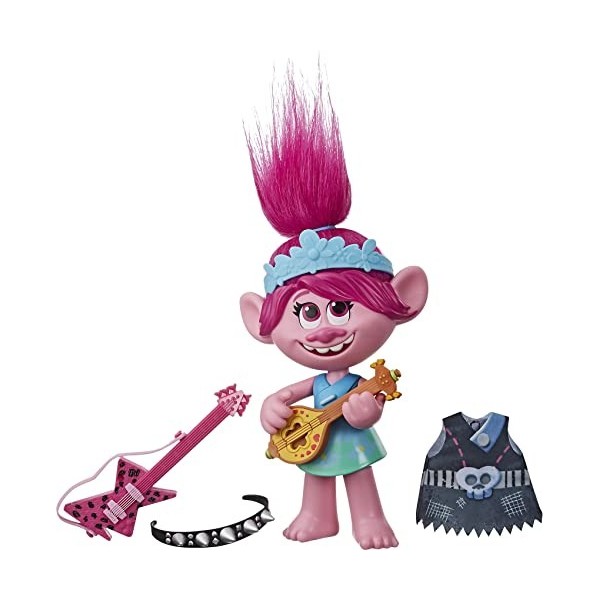 Hasbro DreamWorks Trolls Pop & Rock Poppy Poupée chantante avec 2 Looks et Sons différents, Chante des Trolls Qui veulent Jus