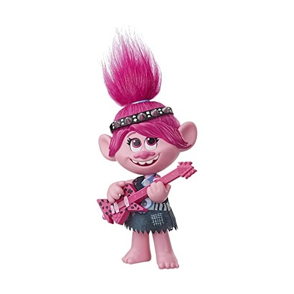 Hasbro DreamWorks Trolls Pop & Rock Poppy Poupée chantante avec 2 Looks et Sons différents, Chante des Trolls Qui veulent Jus