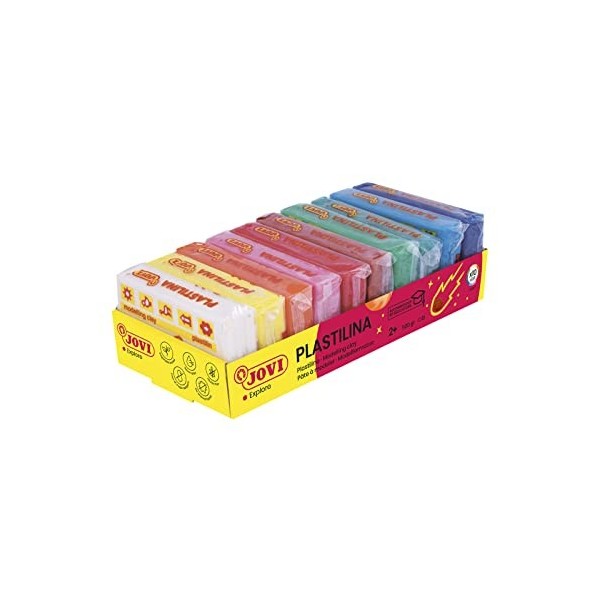 Jovi - PLASTILINA, Pâte à modeler végétale, 10 x 50 grammes, Assortiment multicolore vibrantes et grande plasticité, Sans glu