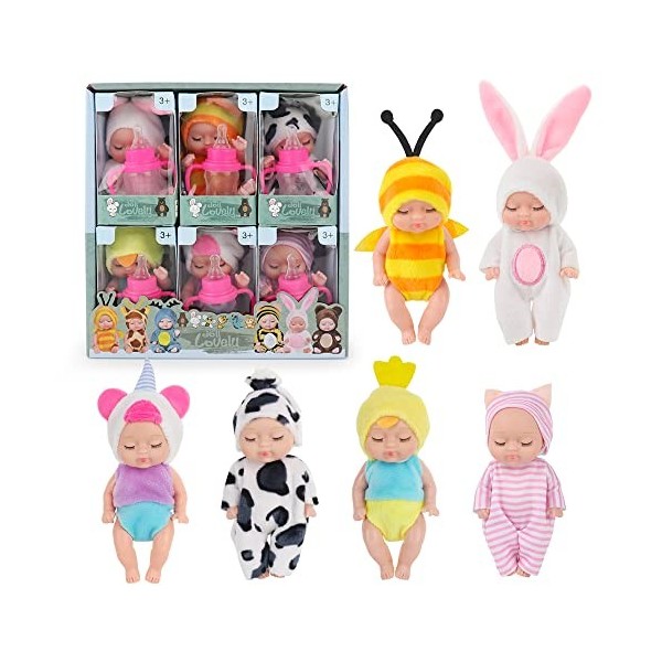 LUFEIS Mini Bebe Reborn, Lot de 6 Réaliste Mini poupée émulée, Poupee Reborn endormie, Poupee Bebe Jouet pour Enfant garçon F